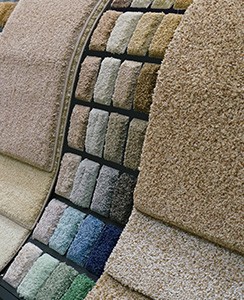 Variety of carpet with colors and texture in store